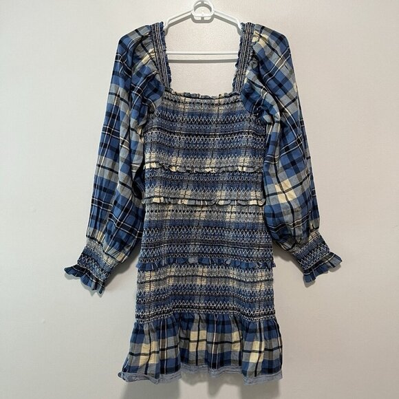 LoveShackFancy Stanley Smocked Plaid Dress in Blue‎ Yellow Denim Skies Medium - Picture 3 of 7